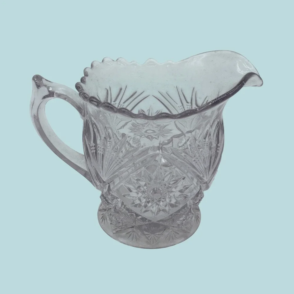 Vintage Glass Creamer Pitcher Small Clear Sun EAPG Starburst Aesthetic